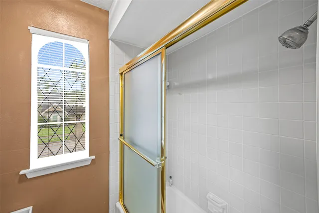 a bathroom with a window