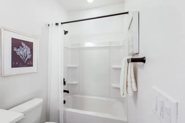 a bathroom with a bathtub and a shower