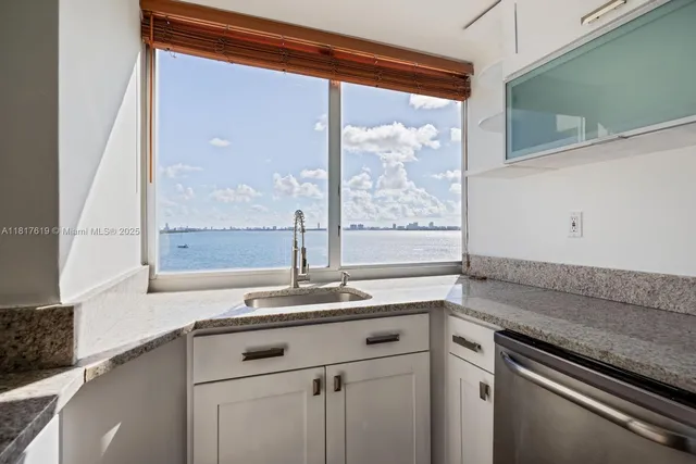 a view of a sink and a microwave