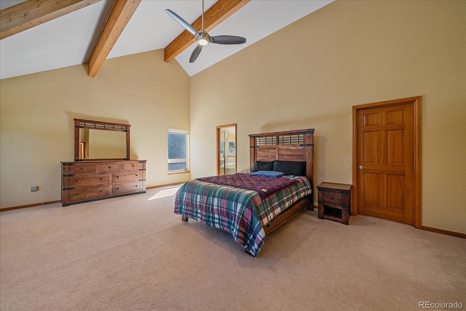 9948 South Turkey Creek Road Conifer, CO 80433 - Photo 27 of 50 a bedroom with a bed lamp and a closet