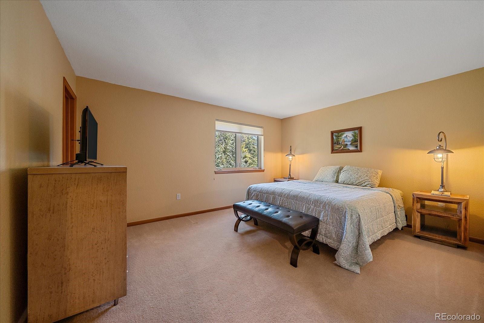 9948 South Turkey Creek Road Conifer, CO 80433 - Photo 33 of 50 a bedroom with a bed furniture and painting on the wall