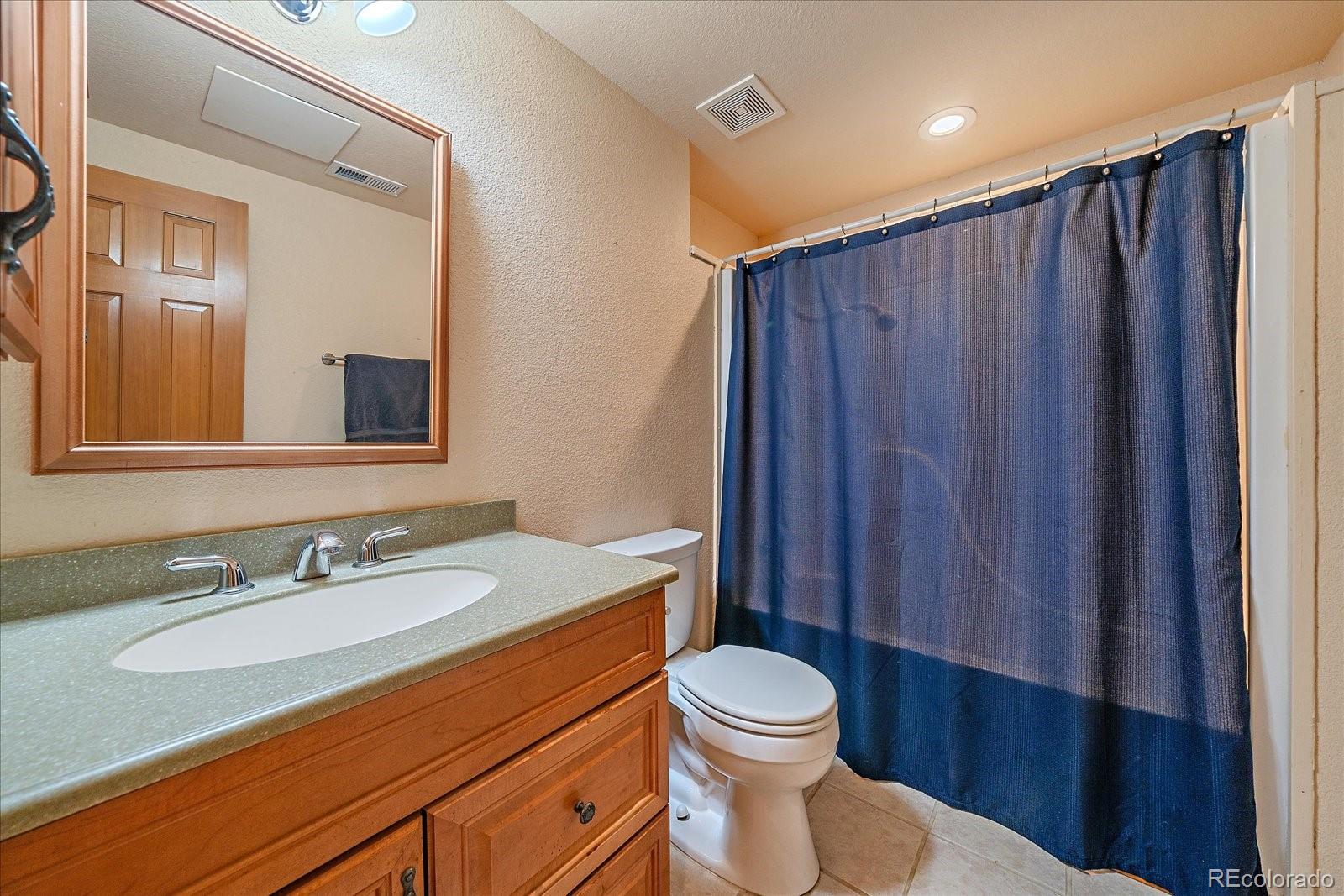 9948 South Turkey Creek Road Conifer, CO 80433 - Photo 43 of 50 a bathroom with a granite countertop sink toilet and shower