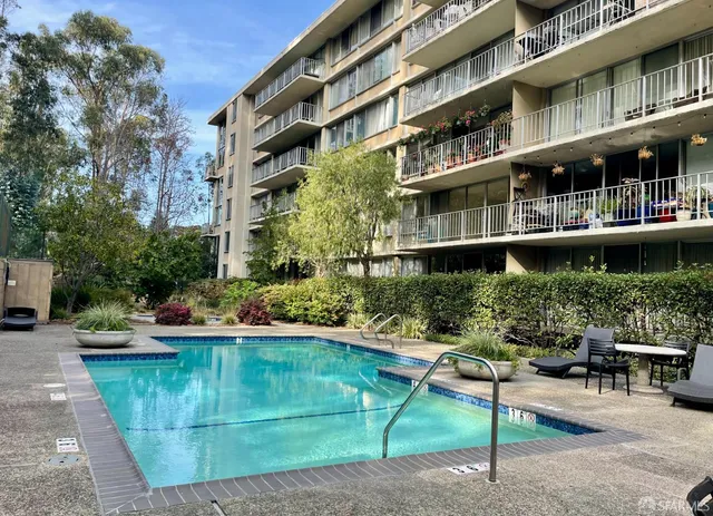 a view of a building with a patio