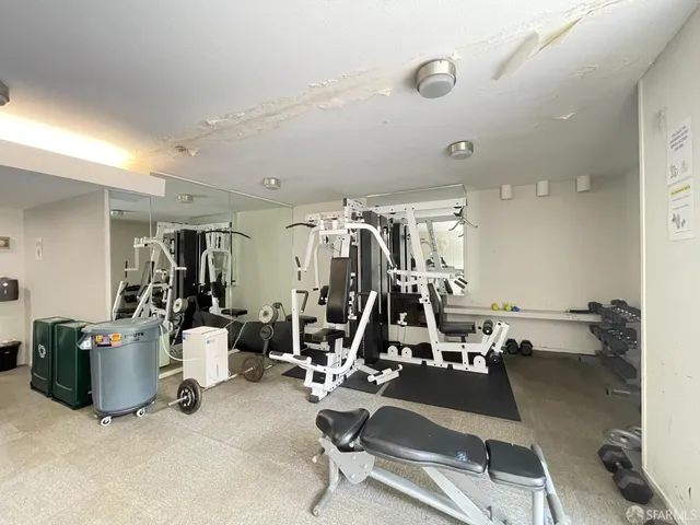 a view of a room with gym equipment