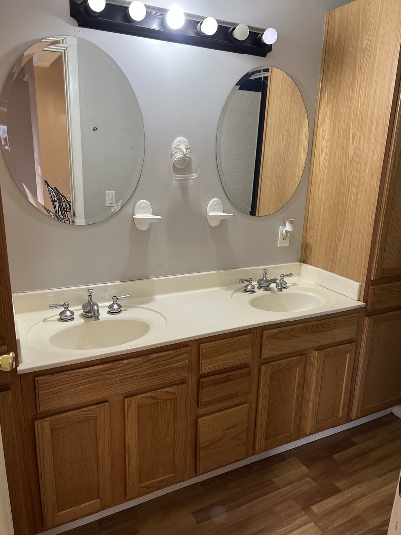 304 South 3rd Street Kirkland, IL 60146 - Photo 8 of 16 a bathroom with a double vanity sink and a mirror
