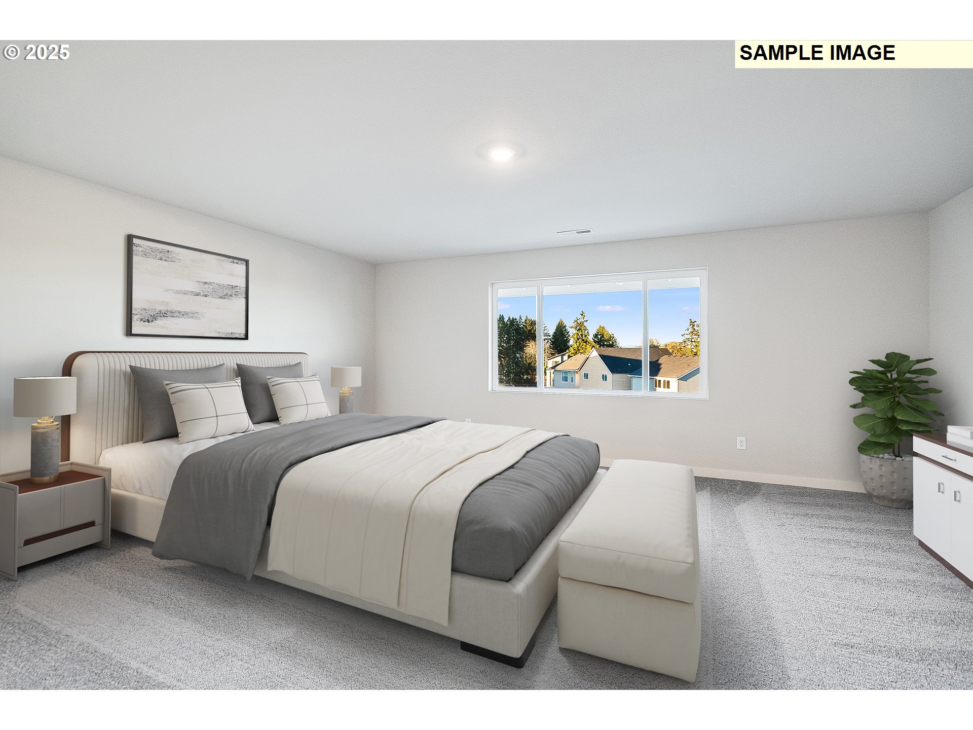 5893 Bainbridge Road Eugene, OR 97402 - Photo 7 of 22 a bedroom with a large bed and a potted plant