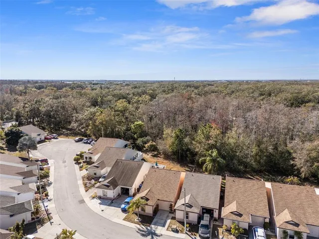 an aerial view of a houses with city view