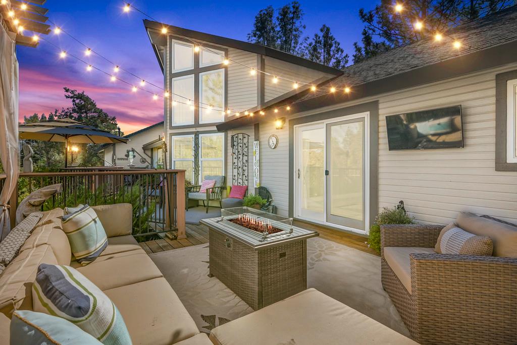 a outdoor living space with furniture and a potted plant