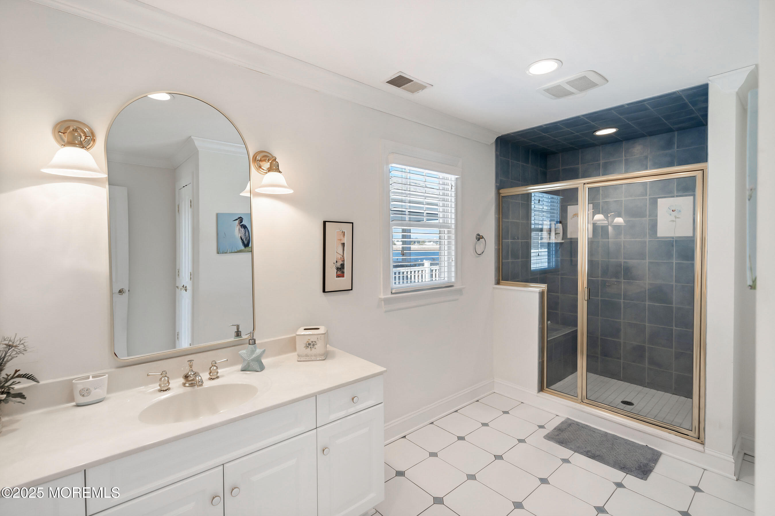 38 Ocean Avenue Manasquan, NJ 08736 - Photo 20 of 42 a spacious bathroom with a shower sink and mirror