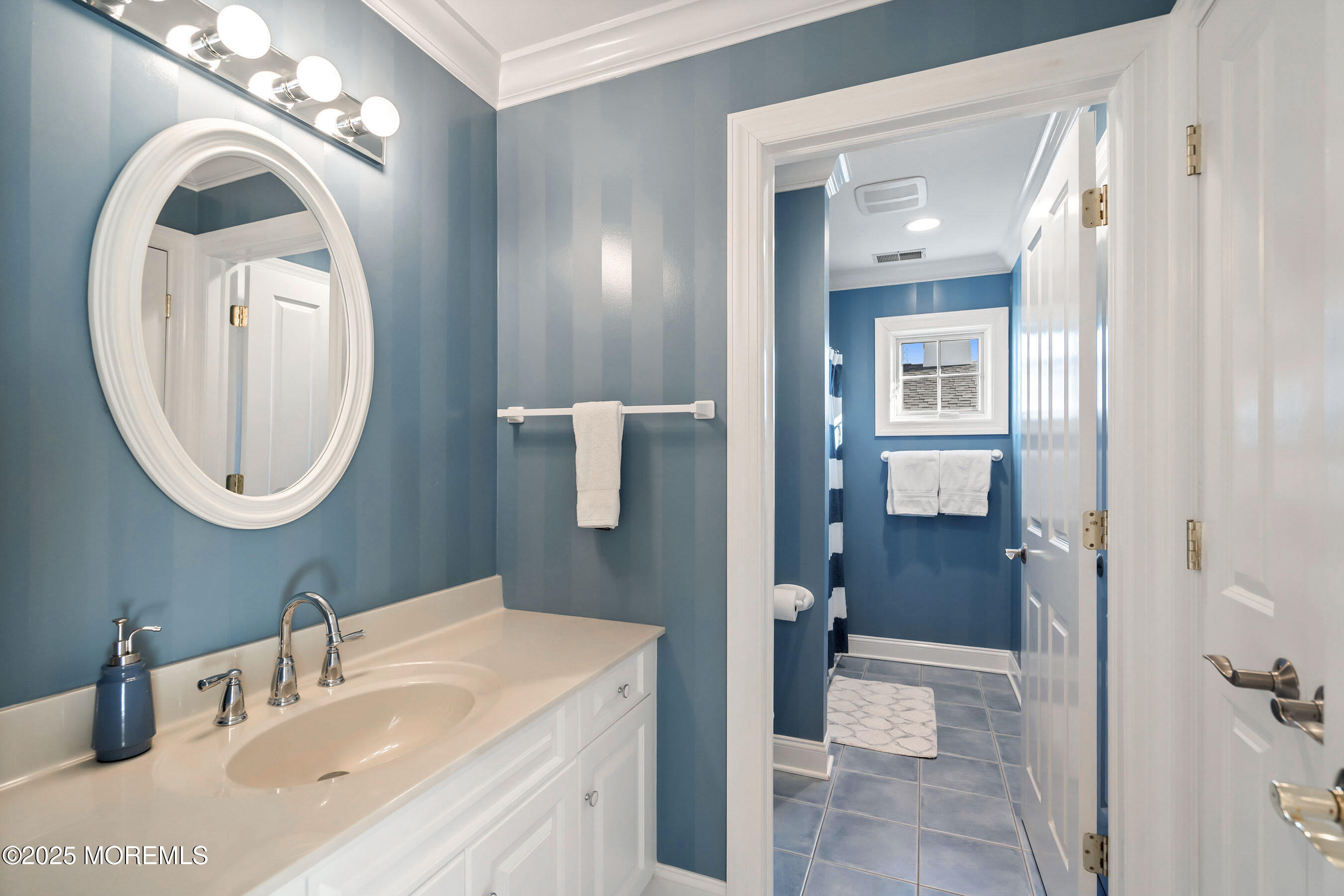 38 Ocean Avenue Manasquan, NJ 08736 - Photo 23 of 42 a bathroom with a sink a toilet and a mirror