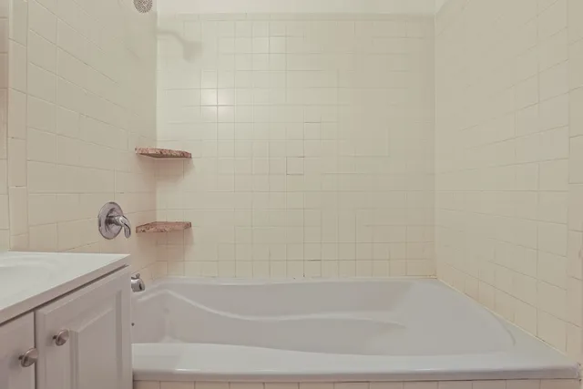 a bathroom with a bathtub