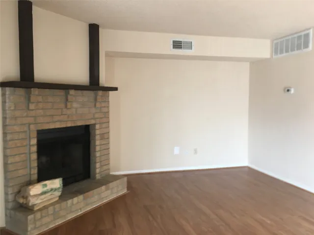 a room with a fireplace