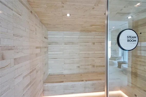a view of a bathroom with shower