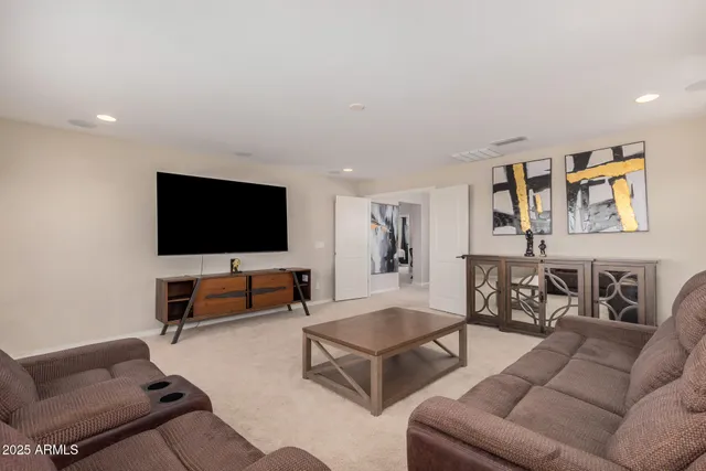 an aerial view of a house with a garden