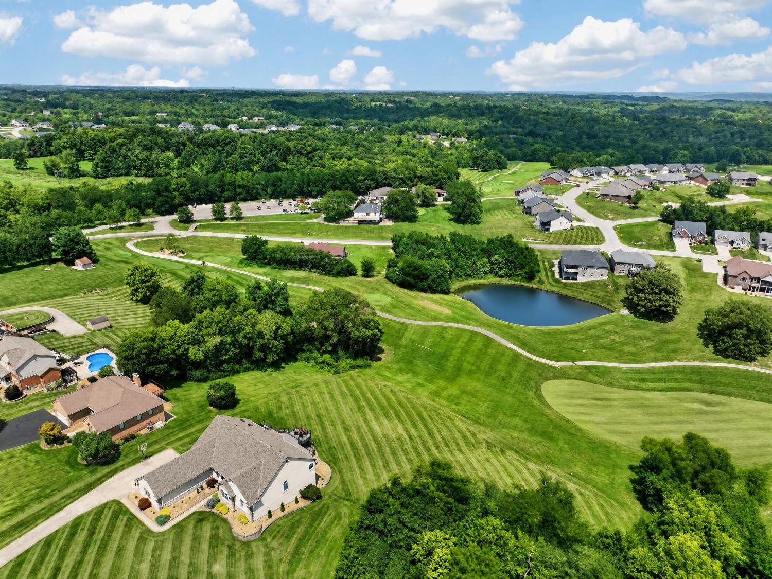 20980 State Line Road Lawrenceburg, IN 47025 - Photo 97 of 99 Panoramic Golf Course views straight back from house aerial
