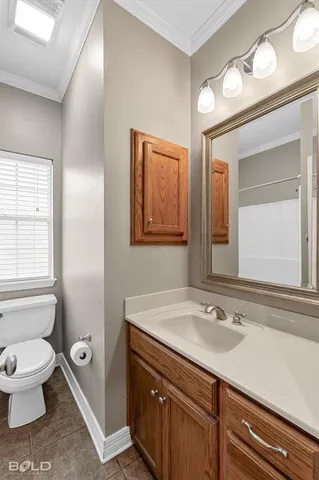 a bathroom with a sink a toilet a large mirror and vanity