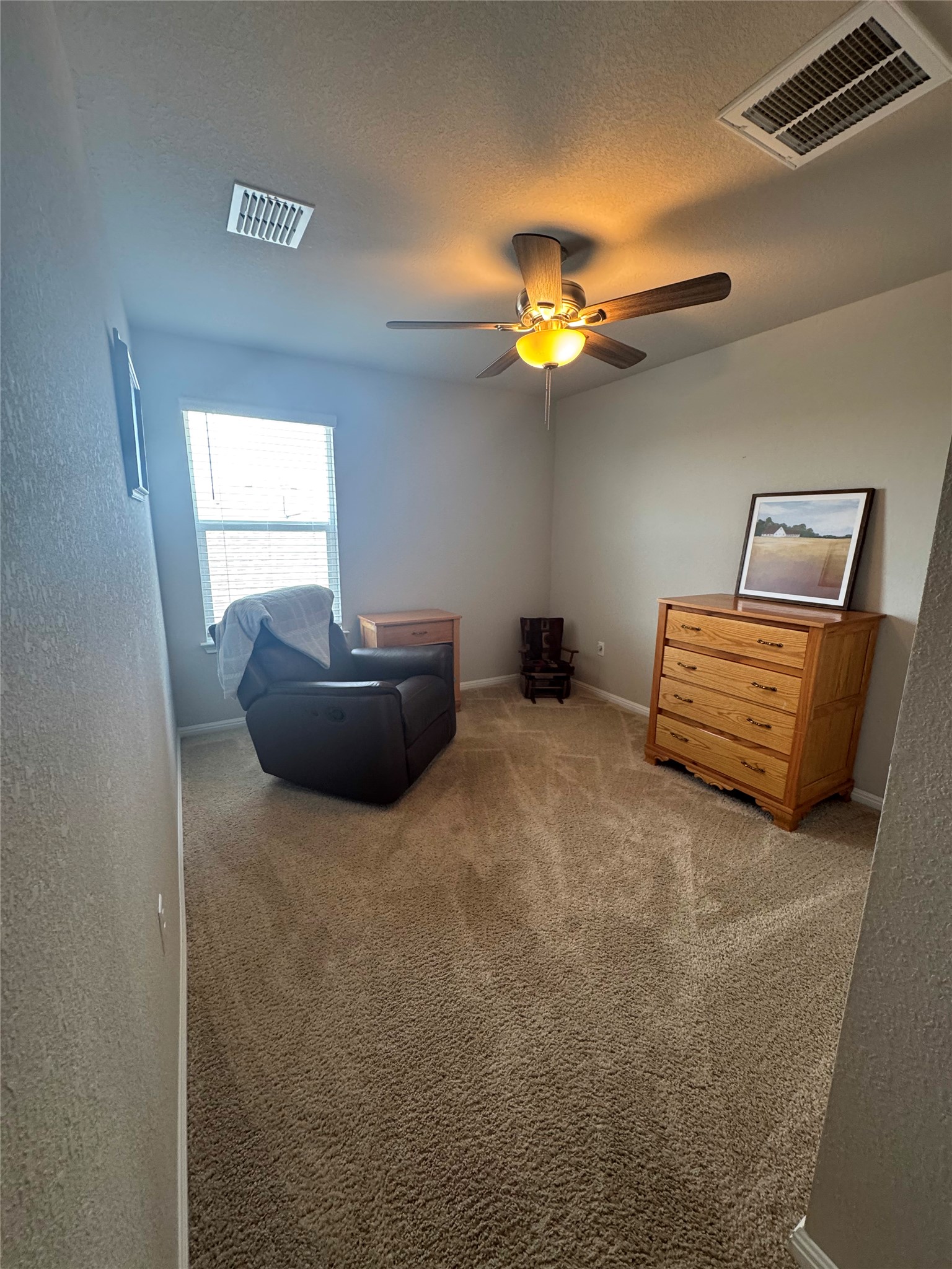 107 Hamilton Pool Lane Bastrop, TX 78602 - Photo 20 of 22 Bedroom featuring light carpet and ceiling fan.