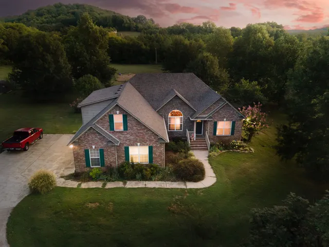 a view of a lake from a yard