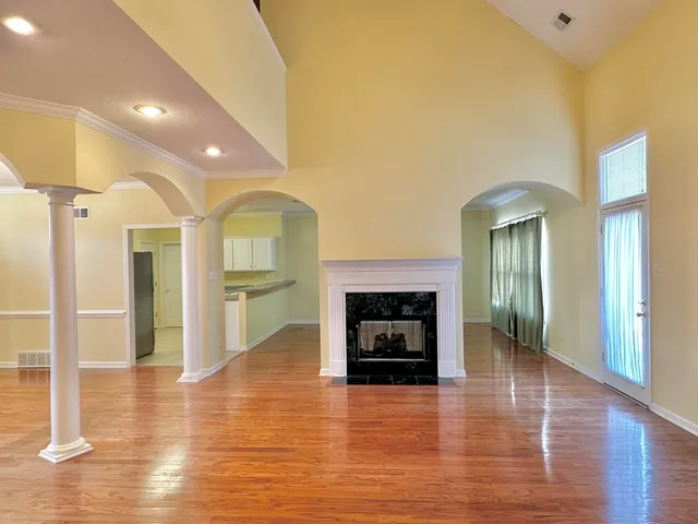 a view of a livingroom with a fireplace