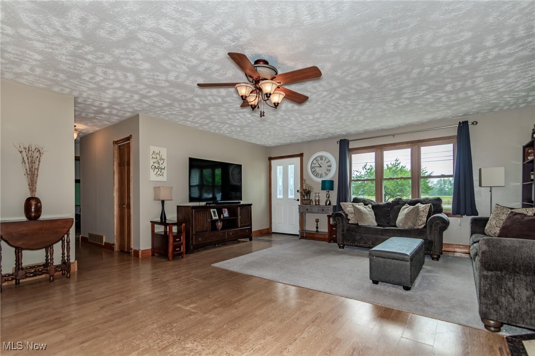5081 Middle Ridge Road Perry, OH 44081 - Photo 11 of 33 Living area with light wood-style floors, ceiling fan, and baseboards