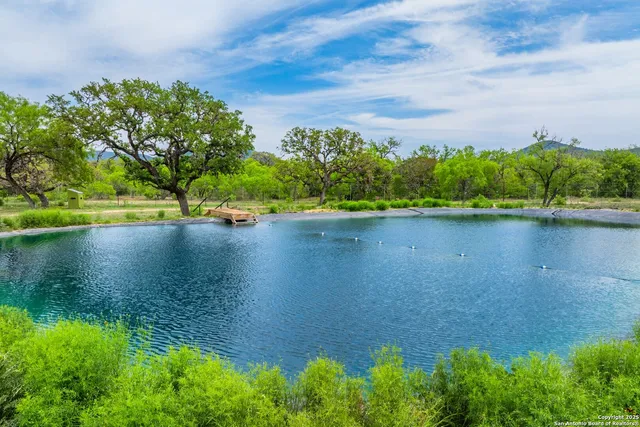 a view of a lake with a yard