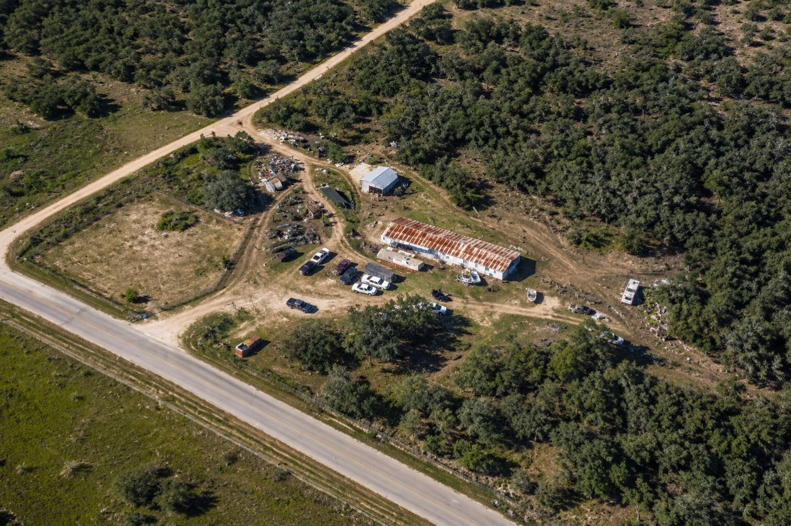 9880 Dix Road Kingsbury, TX 78638 - Photo 35 of 39 Aerial view of the property and surrounding land, enhanced from Google Earth imagery.
