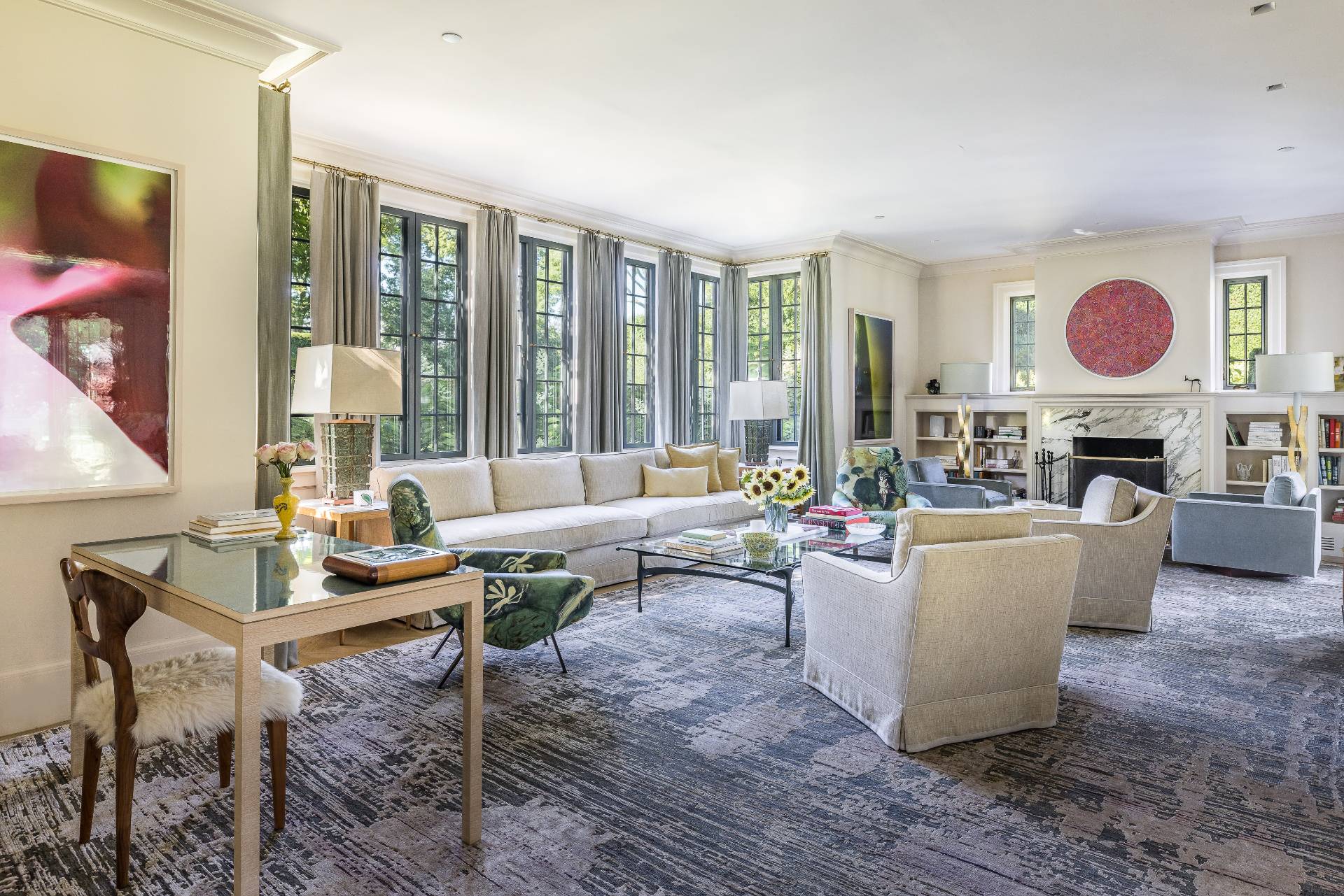 43 Lee Avenue East Hampton, NY 11937 - Photo 15 of 49 a living room with fireplace furniture and a large window