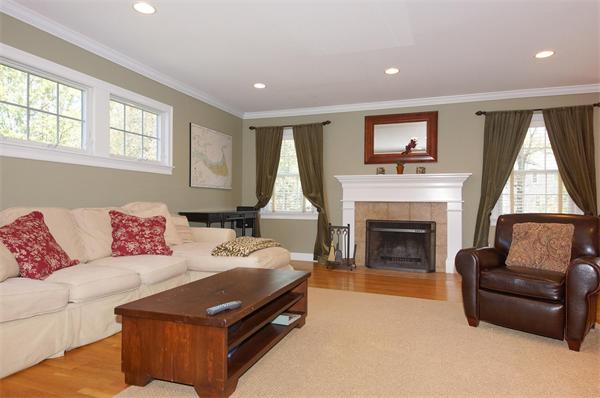75 Deerfield Road Needham, MA 02492 - Photo 6 of 27 a living room with furniture a fireplace and a flat screen tv