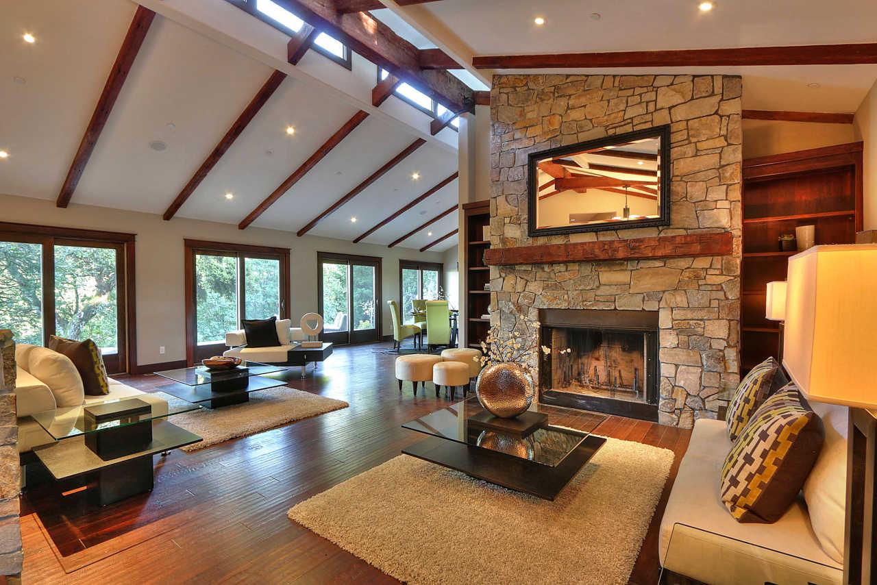 33 Montecito Road Woodside, CA 94062 - Photo 30 of 70 a living room with furniture fireplace and flat screen tv