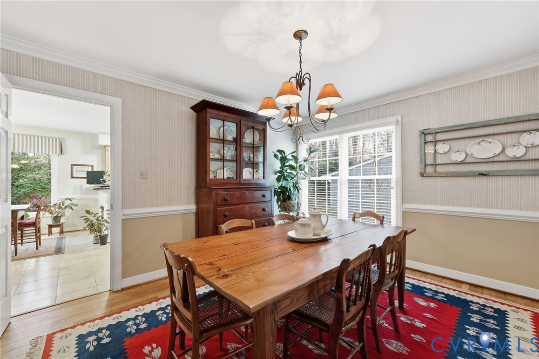 5601 Sandstone Ridge Road Midlothian, VA 23112 - Photo 9 of 43 a view of a dining room with furniture wooden floor and chandelier