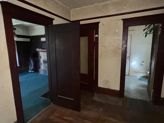 a view of a hallway with breakfast area