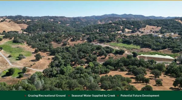 an aerial view of residential house and green space