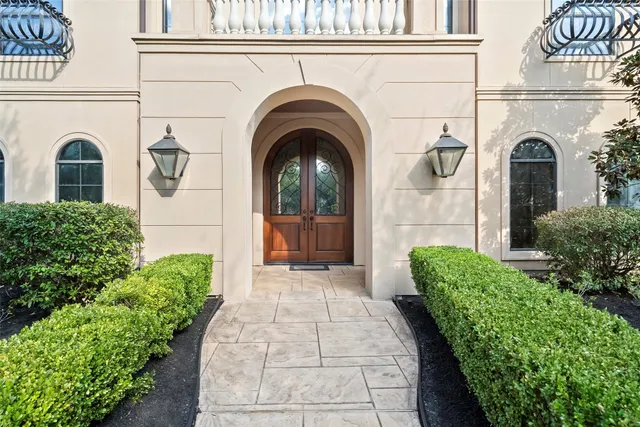 a view of a grey door of a house