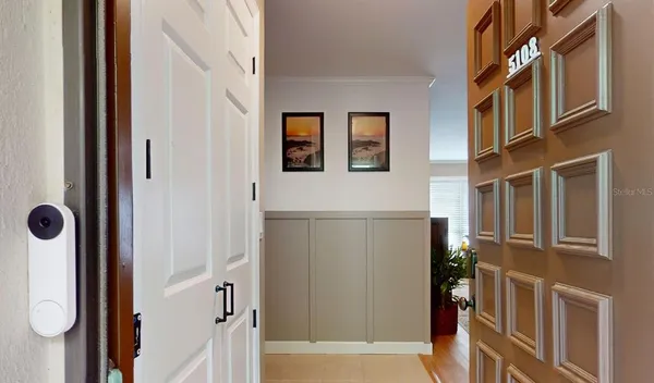a view of a brick house with a door