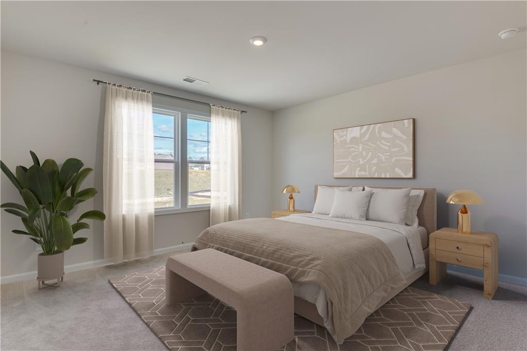3280 Croftside Commons Powder Springs, GA 30127 - Photo 13 of 31 a spacious bedroom with a bed and a potted plant