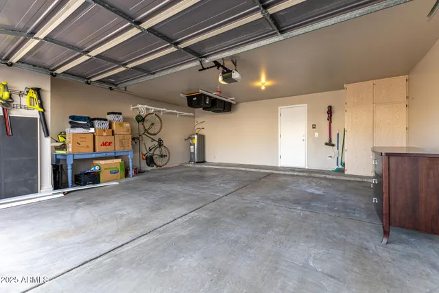 a view of a garage with furniture