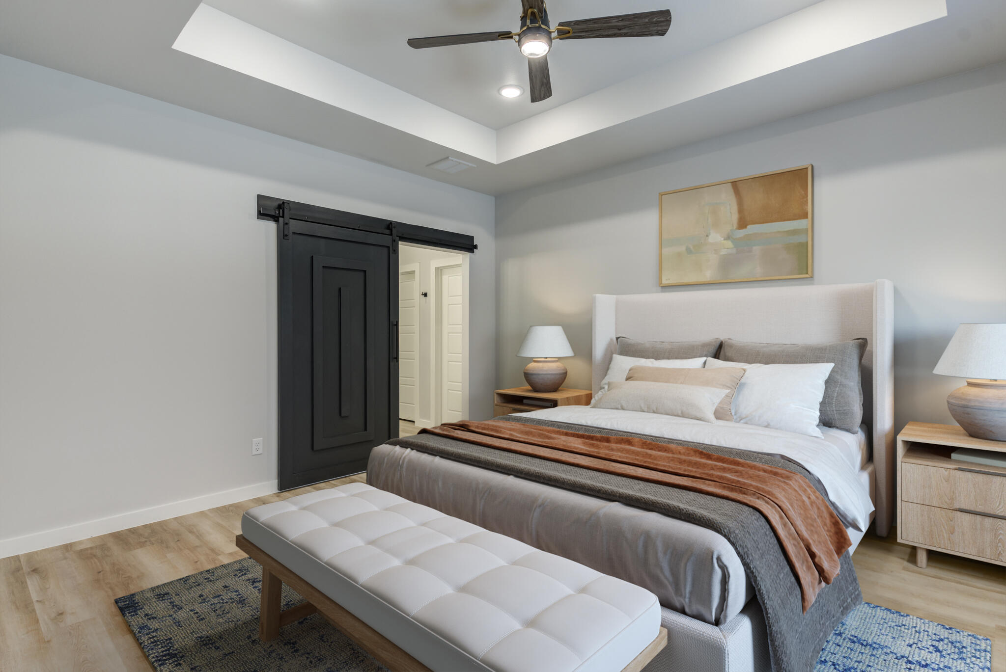 6914 13th Street Lubbock, TX 79416 - Photo 6 of 49 a bedroom with a bed and a chandelier