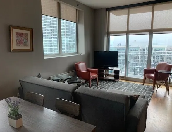 an outdoor space with furniture