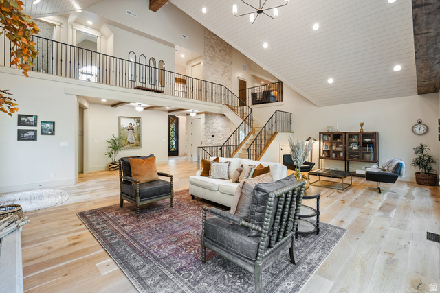 1141 South Oak Leaf Lane Springville, UT 84663 - Photo 36 of 147 Vaulted ceilings showcasing exposed wood beams and white paneled finishes