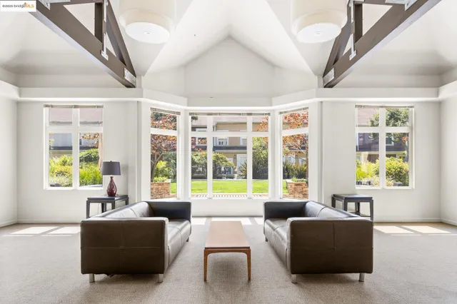 a living room with furniture and windows