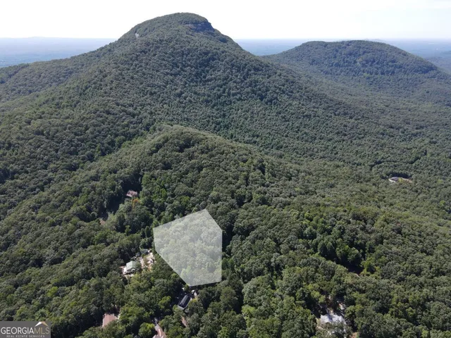 a view of a dry yard with mountains in the background
