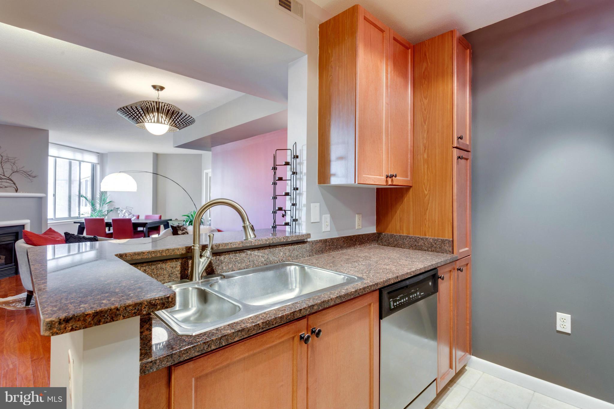 851 North Glebe Road, Unit 501 Arlington, VA 22203 - Photo 9 of 30 a kitchen with stainless steel appliances granite countertop a sink a stove and a wooden cabinets