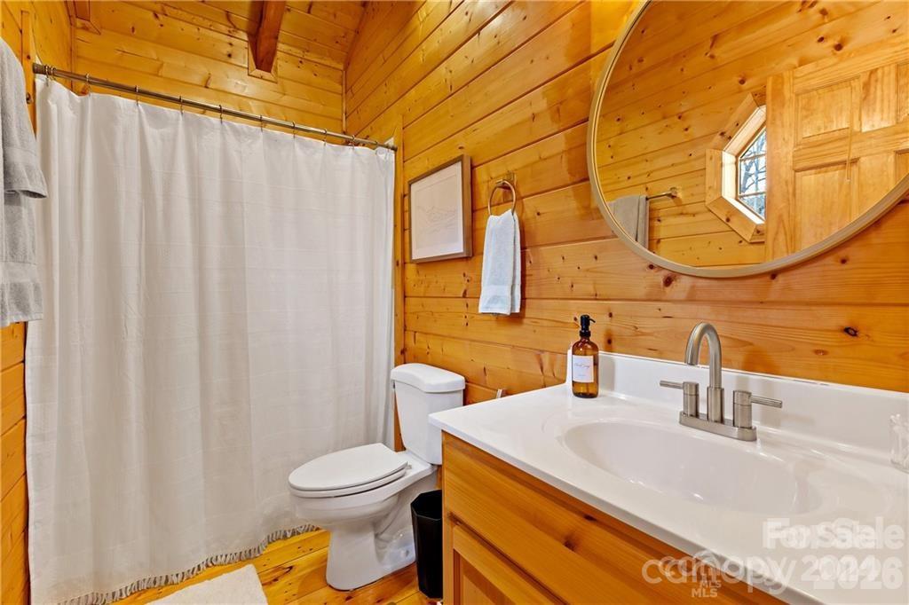 552 Lake Road Old Fort, NC 28762 - Photo 26 of 46 a bathroom with a sink a toilet and shower curtain