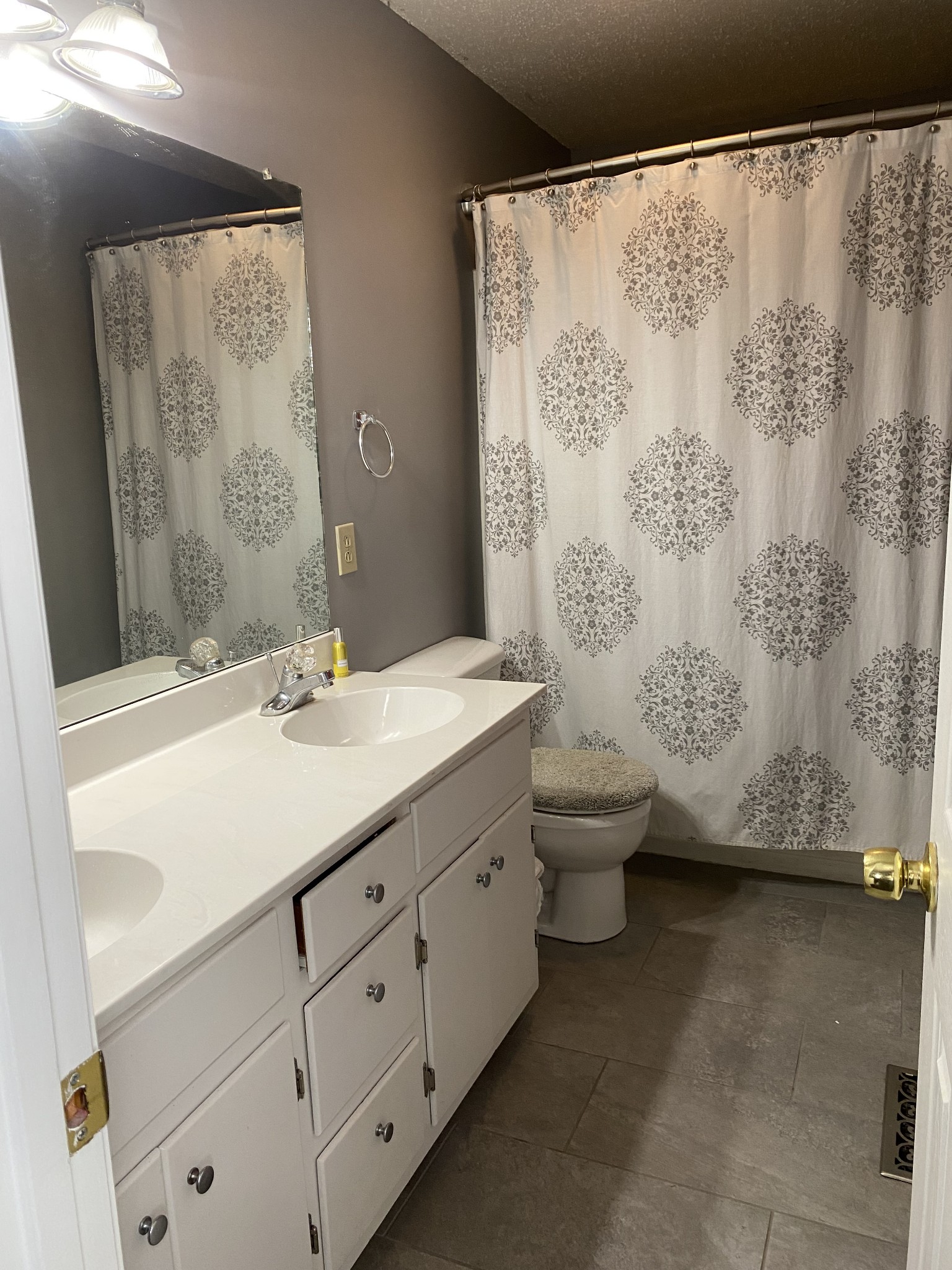 876 Barnette Road Minor Hill, TN 38473 - Photo 14 of 27 a bathroom with a double vanity sink toilet and shower