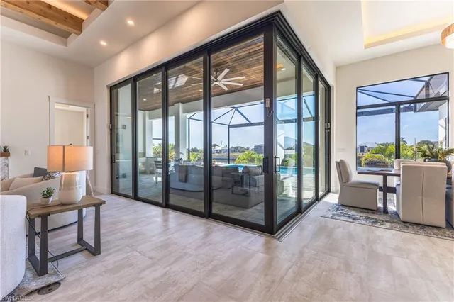 a living room with a large window