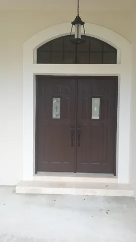 a view of wooden door