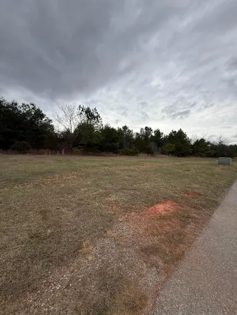 a view of a lake with houses in back