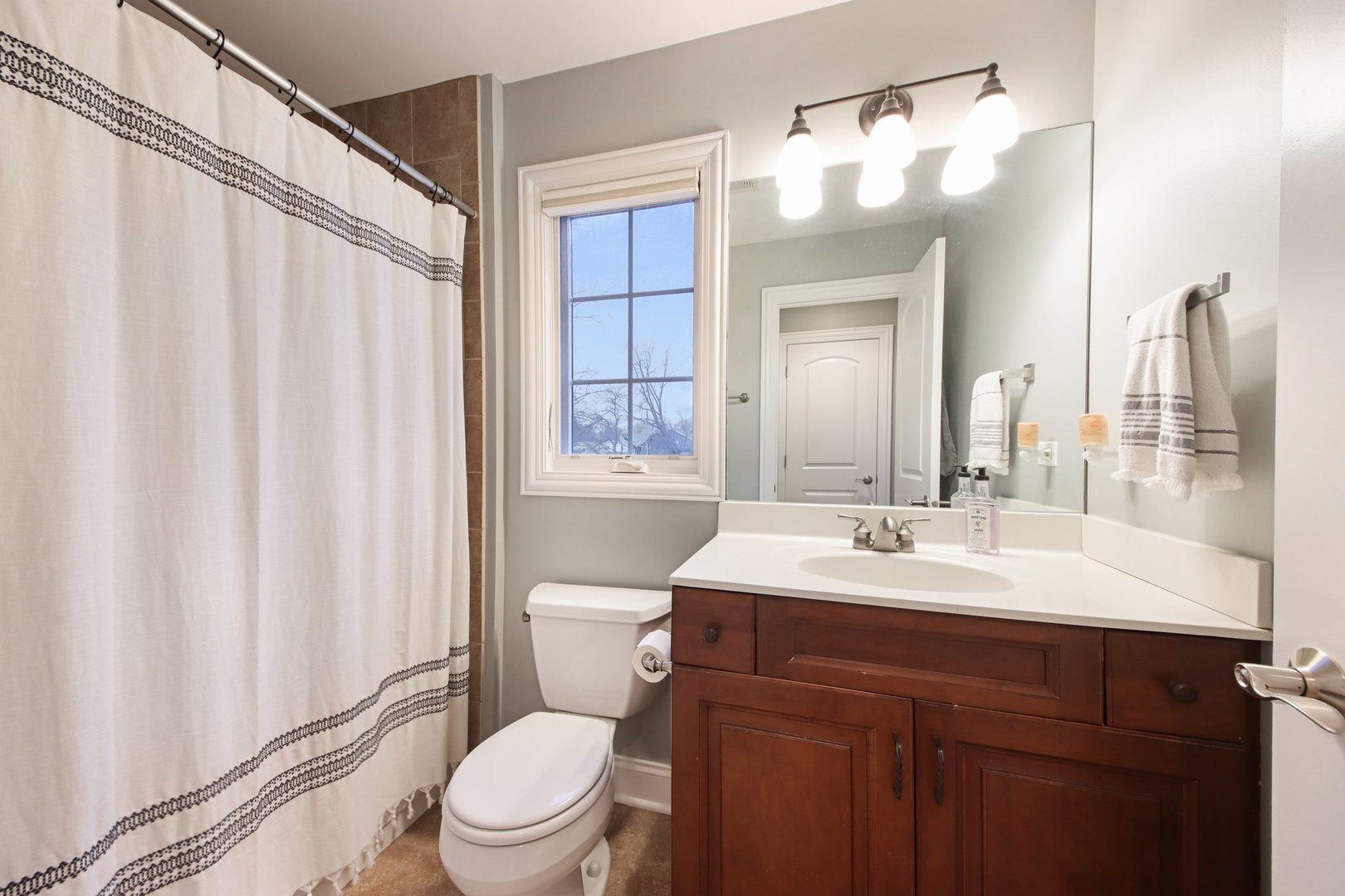 1135 North Main Street Naperville, IL 60563 - Photo 26 of 52 a bathroom with a sink a toilet a mirror a vanity and shower