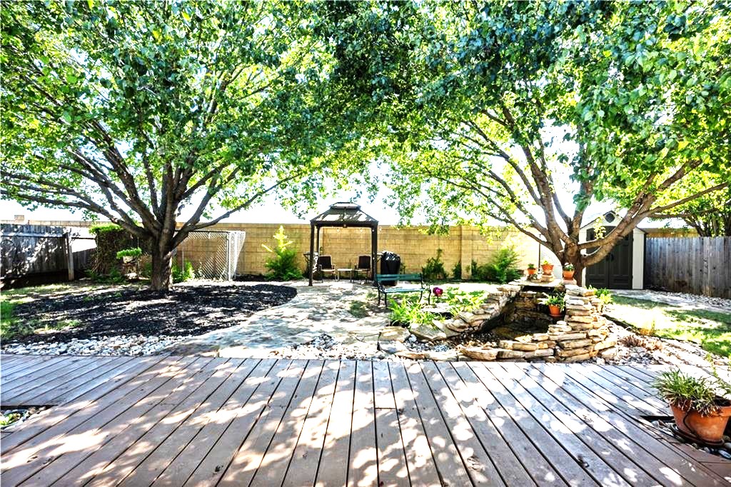 a view of a backyard with trees