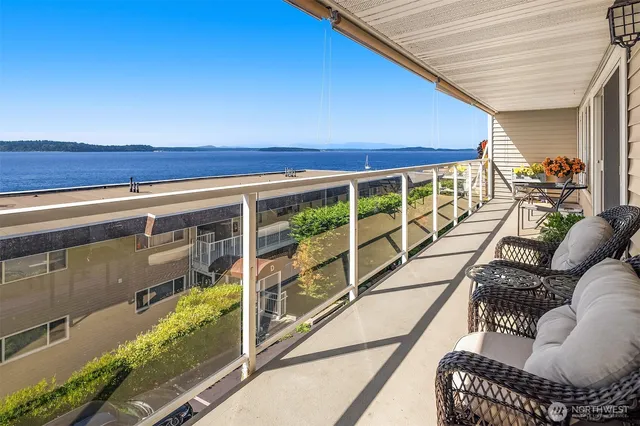 a balcony with furniture